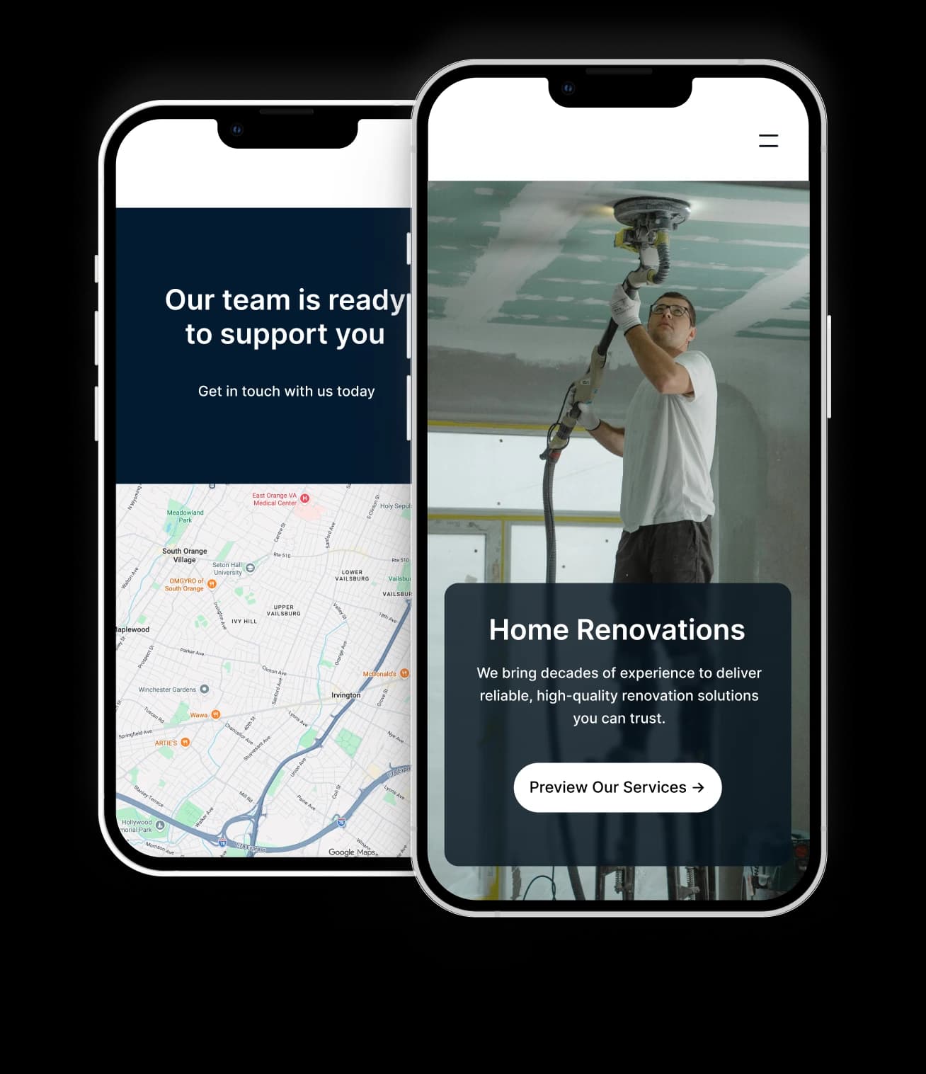 Phone mockups showing AI assistant in action